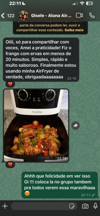 Relato de Gisele: Cliente comenta o preparo de frango com ervas.