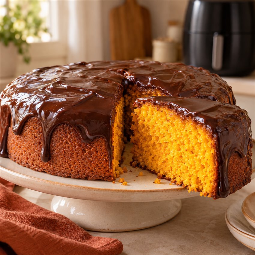Bolo de cenoura com cobertura de chocolate — imagem ilustrativa